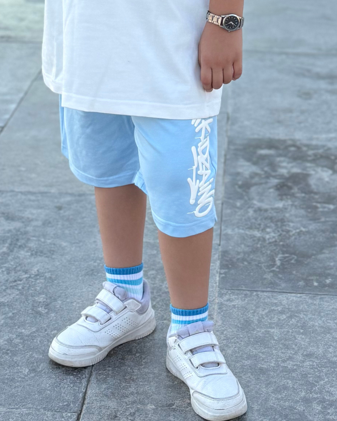 The KIDZAINO Shorts Street Style Baby Blue N White