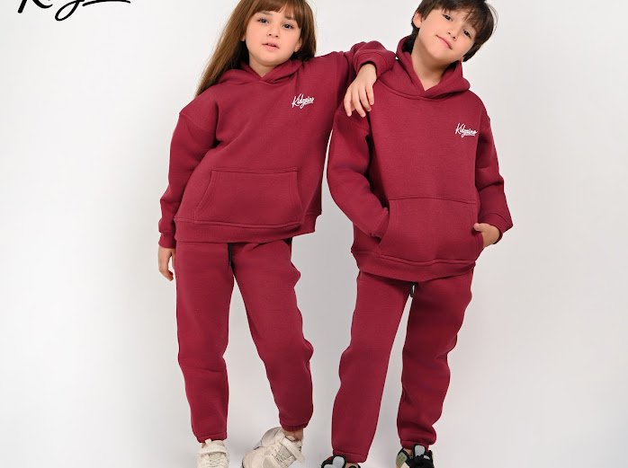 Unisex Fleece-Lined Maroon Tracksuit for Kids