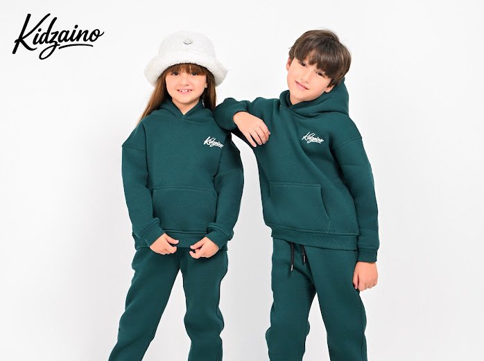 Unisex-Hunter Green Fleece Lined Kids Hoodie and Jogger Set
